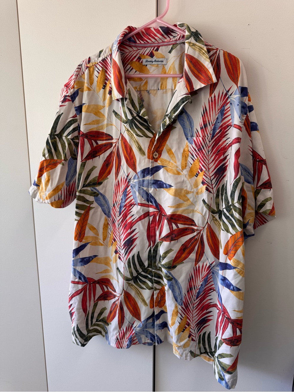 Tommy Bahama White Short-Sleeve Tropical Leaf Button-Down